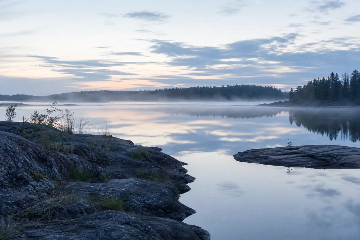 A Karelian bay during the white nights — field practice of the Cosmoenergetics Academy