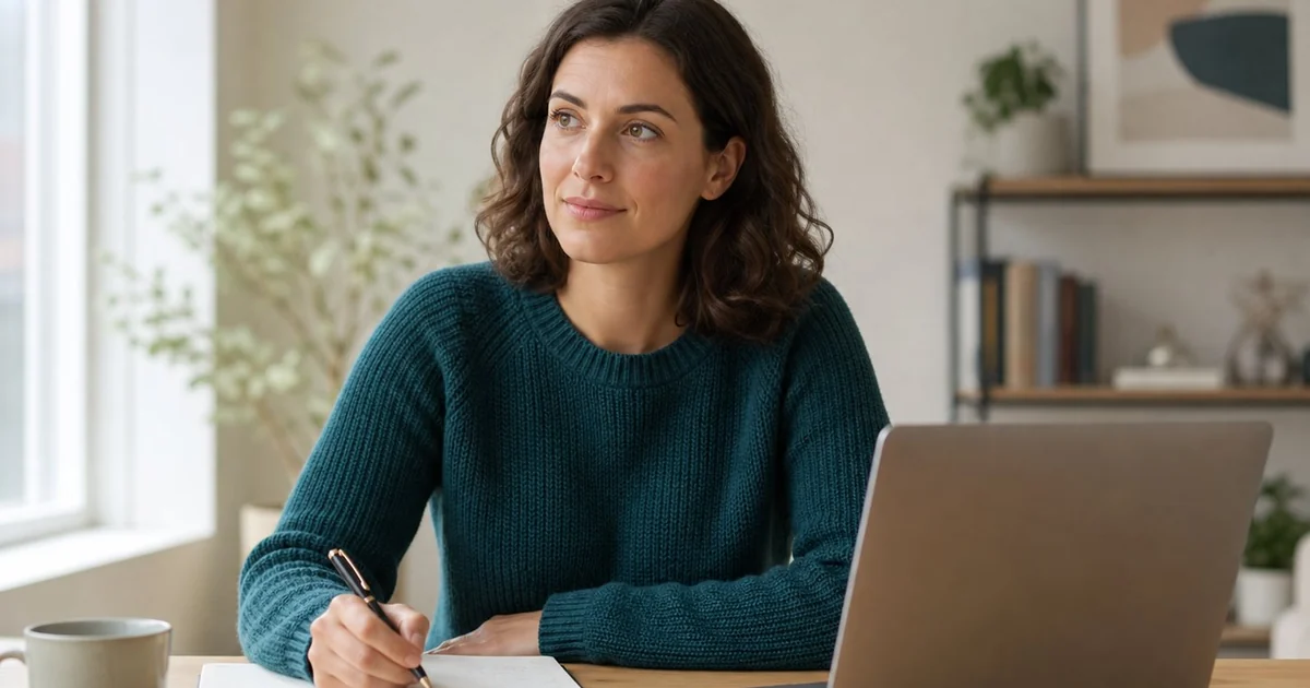 A woman preparing for her first online session before the Basic Block
