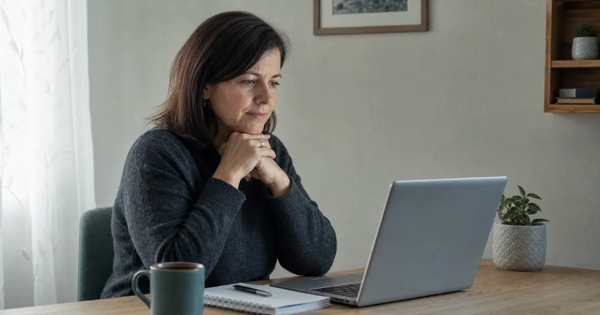 A woman preparing for an online session before Egregor Zoroastrianism