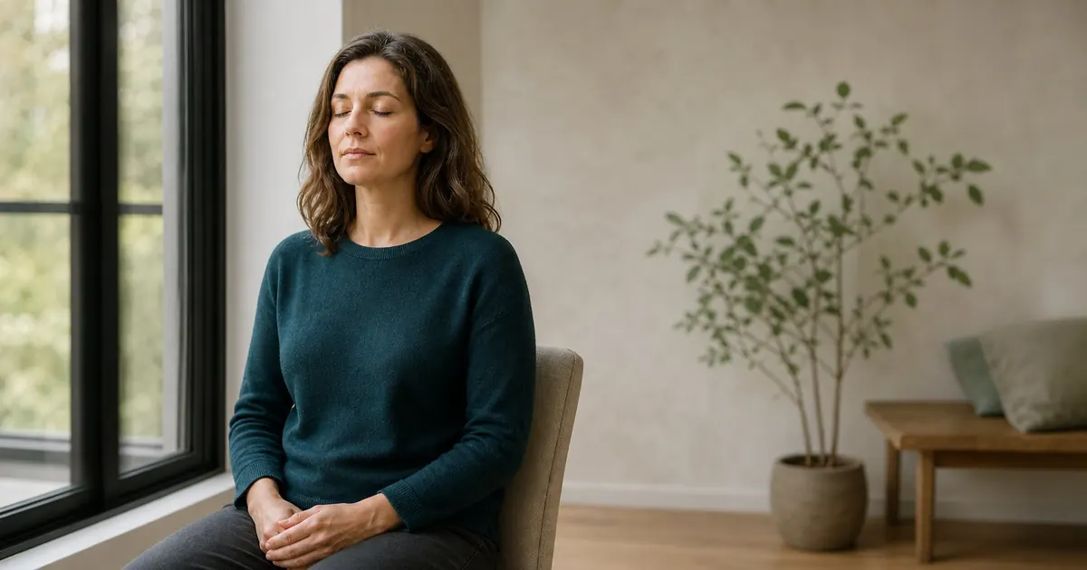 A woman by a window in a calm setting — personal cosmoenergetics practice
